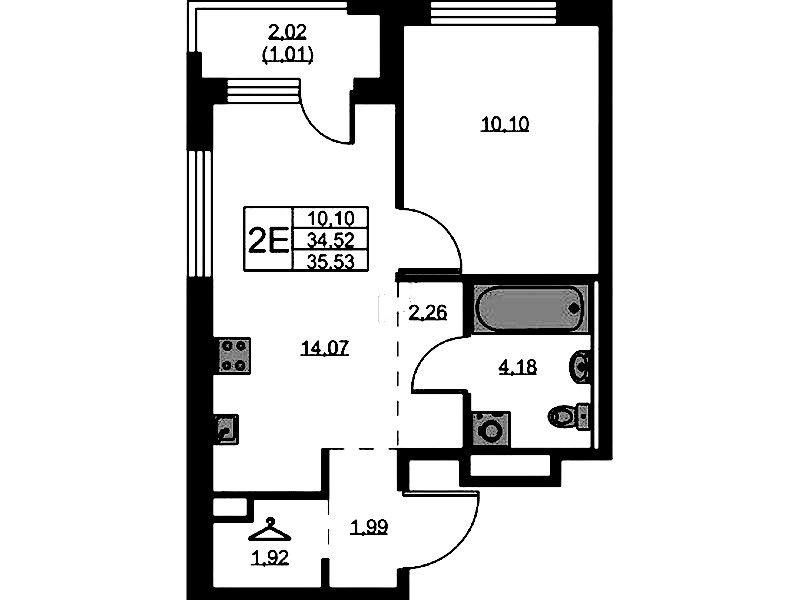 1-комнатная квартира 35.53 м², 5/9 эт., ЖК «GloraX Новоселье»